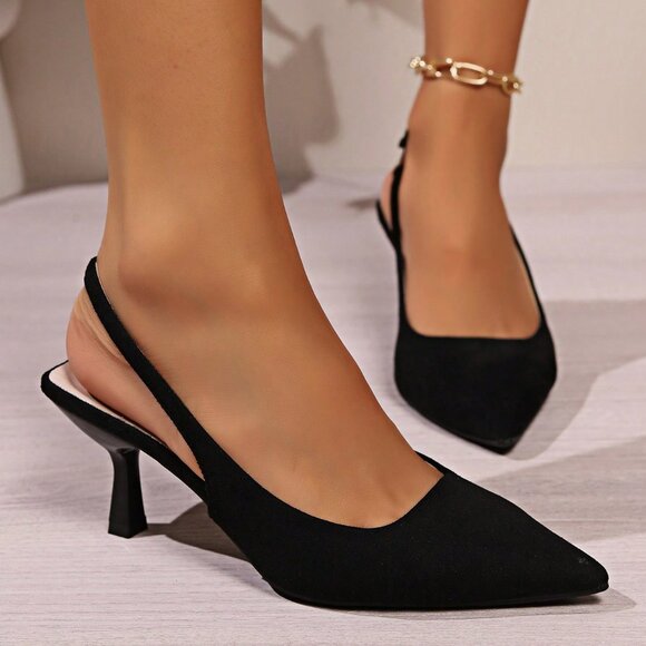 Black Elegant Women's Suede -like High-Heeled Shoes - Picture 2 of 3